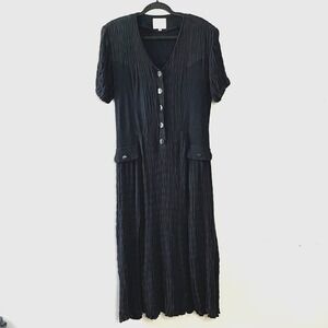 Vintage‎ MZM Sport Crinkle Draped Maxi Dress Dark Academia Cottagecore Black M